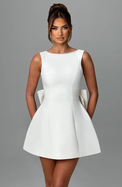 Aureva Pearl-Bow A-Line Dress