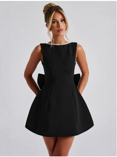Aureva Pearl-Bow A-Line Dress