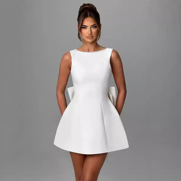 Aureva Pearl-Bow A-Line Dress
