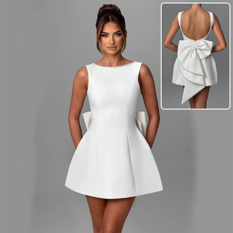 Aureva Pearl-Bow A-Line Dress