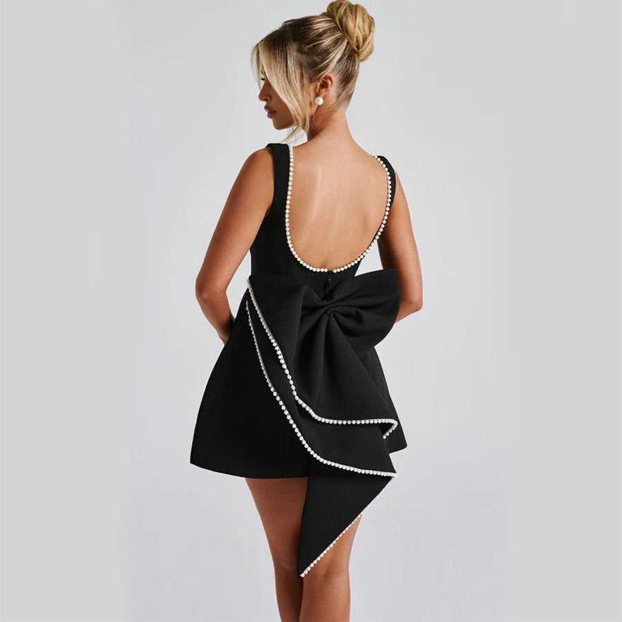 Aureva Pearl-Bow A-Line Dress
