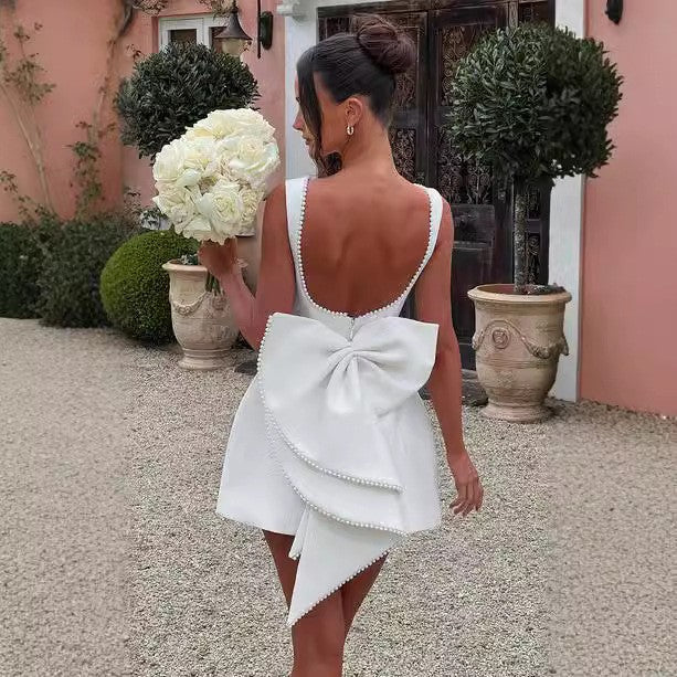 Aureva Pearl-Bow A-Line Dress