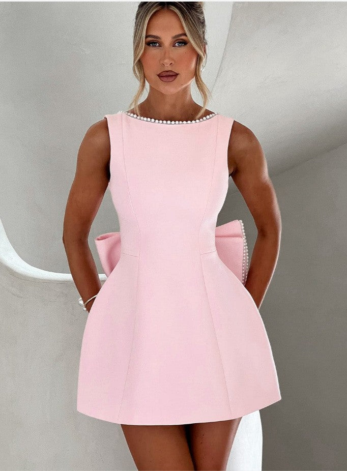 Aureva Pearl-Bow A-Line Dress