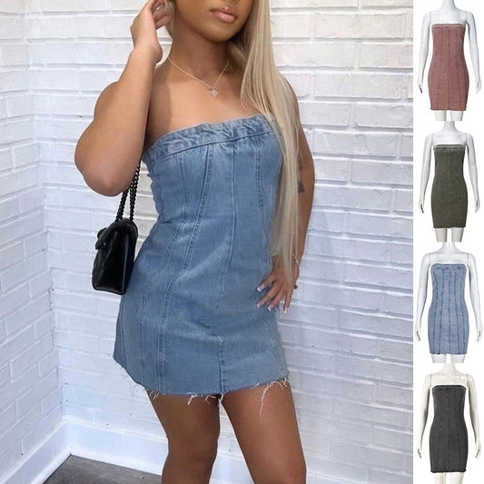 Ylina Bare Denim Mini Dress