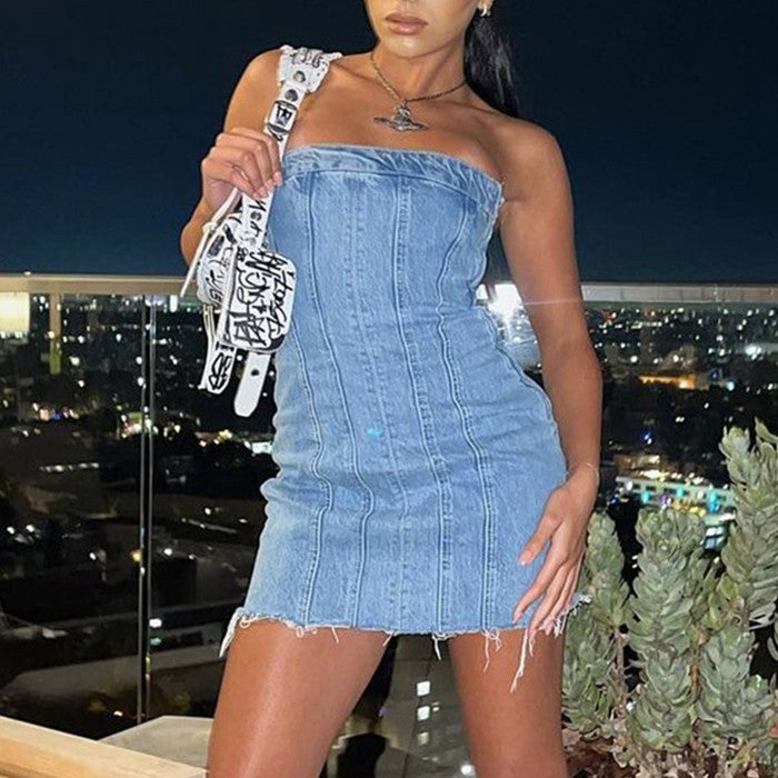 Ylina Bare Denim Mini Dress