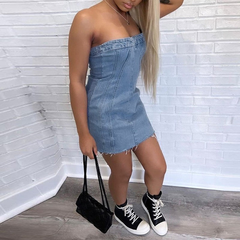 Ylina Bare Denim Mini Dress