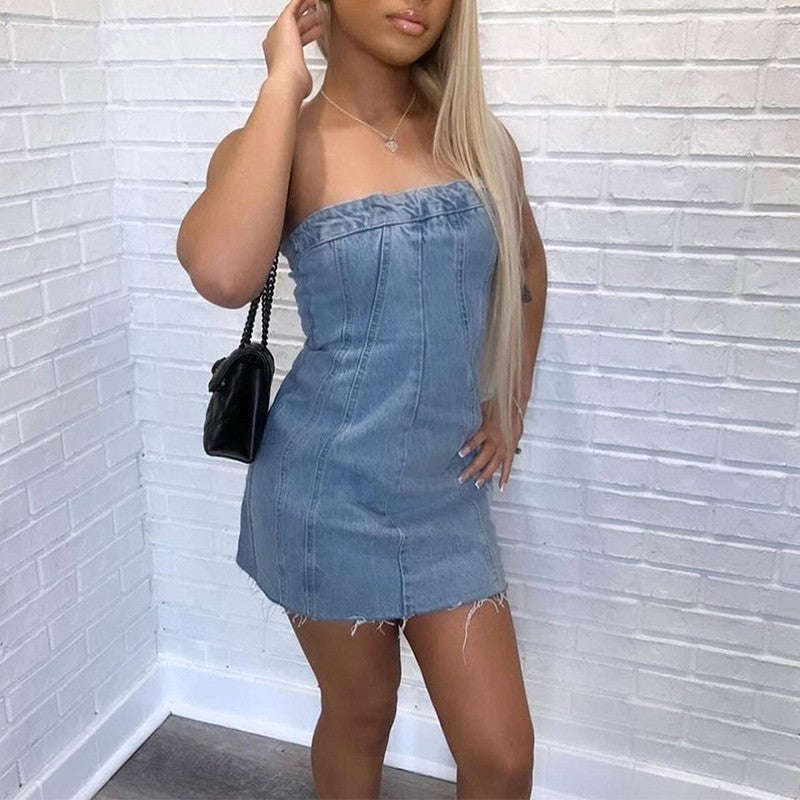 Ylina Bare Denim Mini Dress